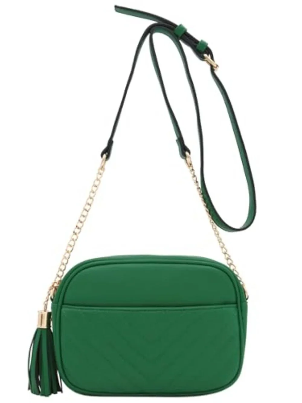 Quilted Crossbody Camera Bag with Chain Strap and Tassel